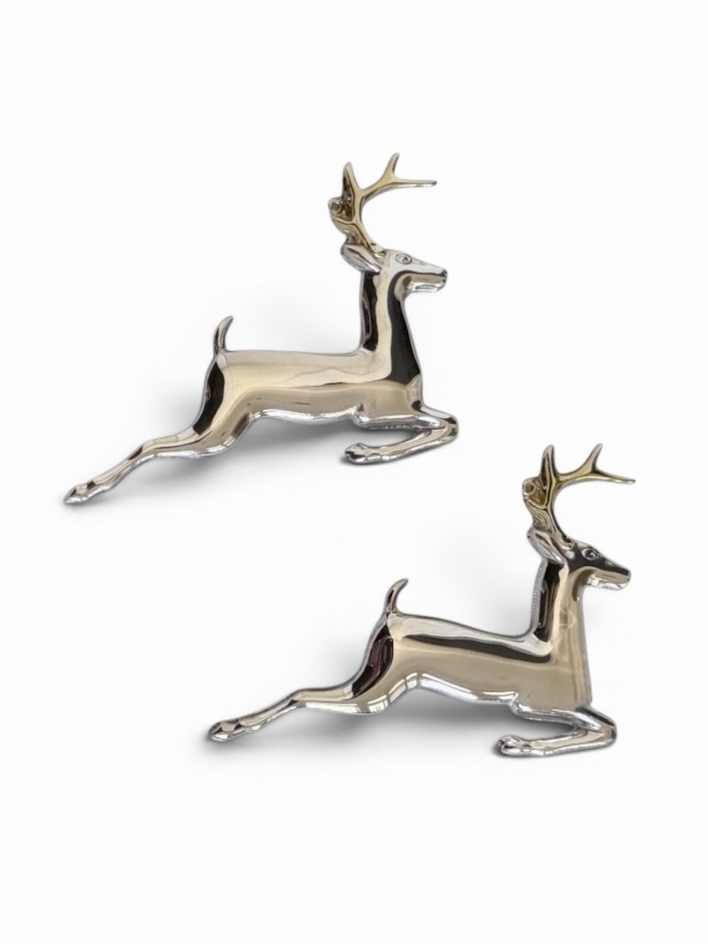 Set of 2 Gorham Vintage Silver and Gold Leaping Reindeer Ornaments